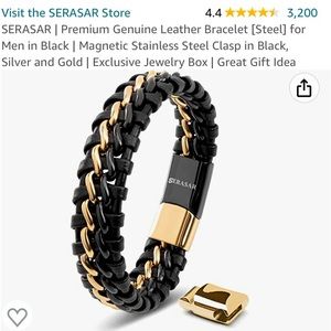 Serasar premium genuine leather bracelet for men in black and gold. NWOT